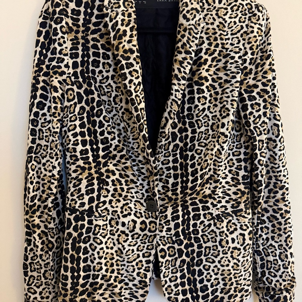 Zara Leopard Print Blazer Medium Animal Print Tailored Jacket - Picture 3 of 10